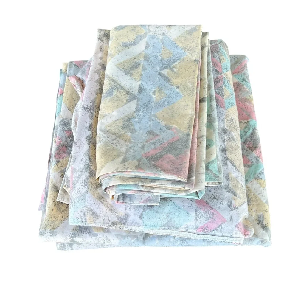 Vintage Cannon Caress Cheyenne 4-Piece King Size Sheet Set Southwest Pastel GUC